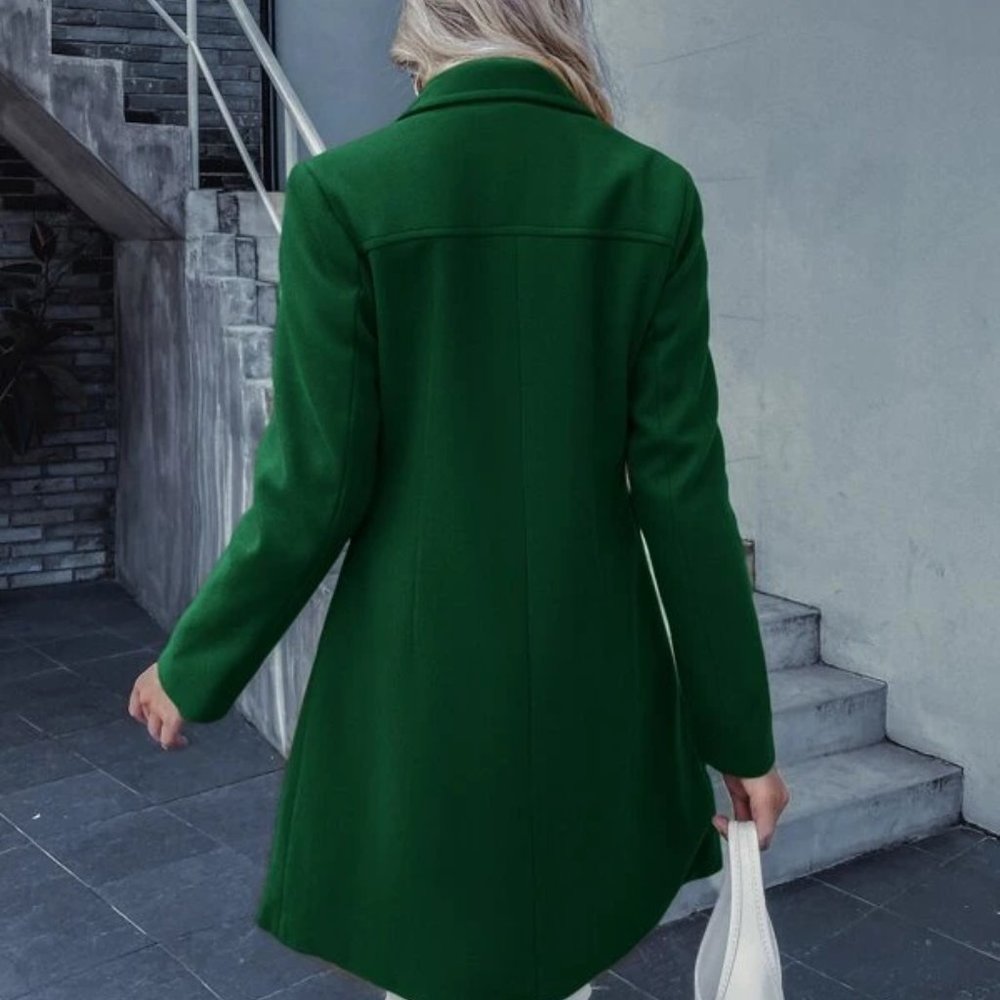 GREEN Double Breasted Lapel Collar Button Up pocketed Overcoat - Picture 4 of 8